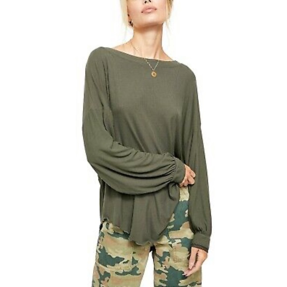 NWOT Free People Shimmy Shake Long Sleeve Top - Forest Green - Picture 11 of 15